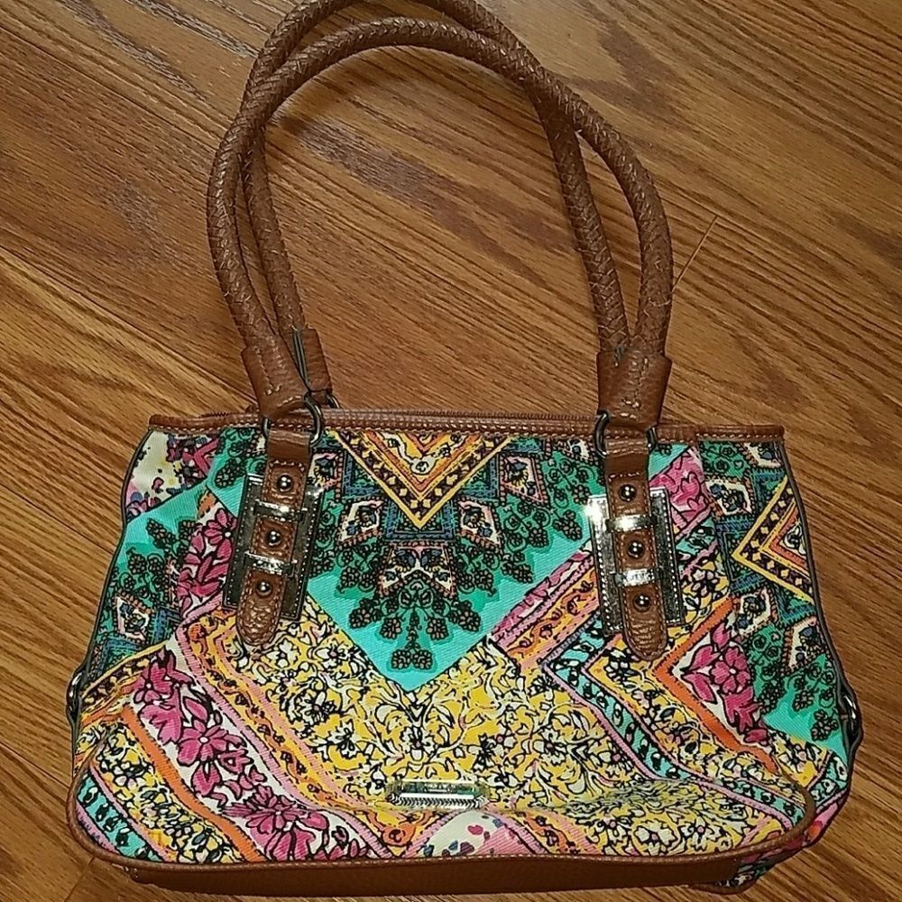 CHAPS floral multi color handbag purse EUC